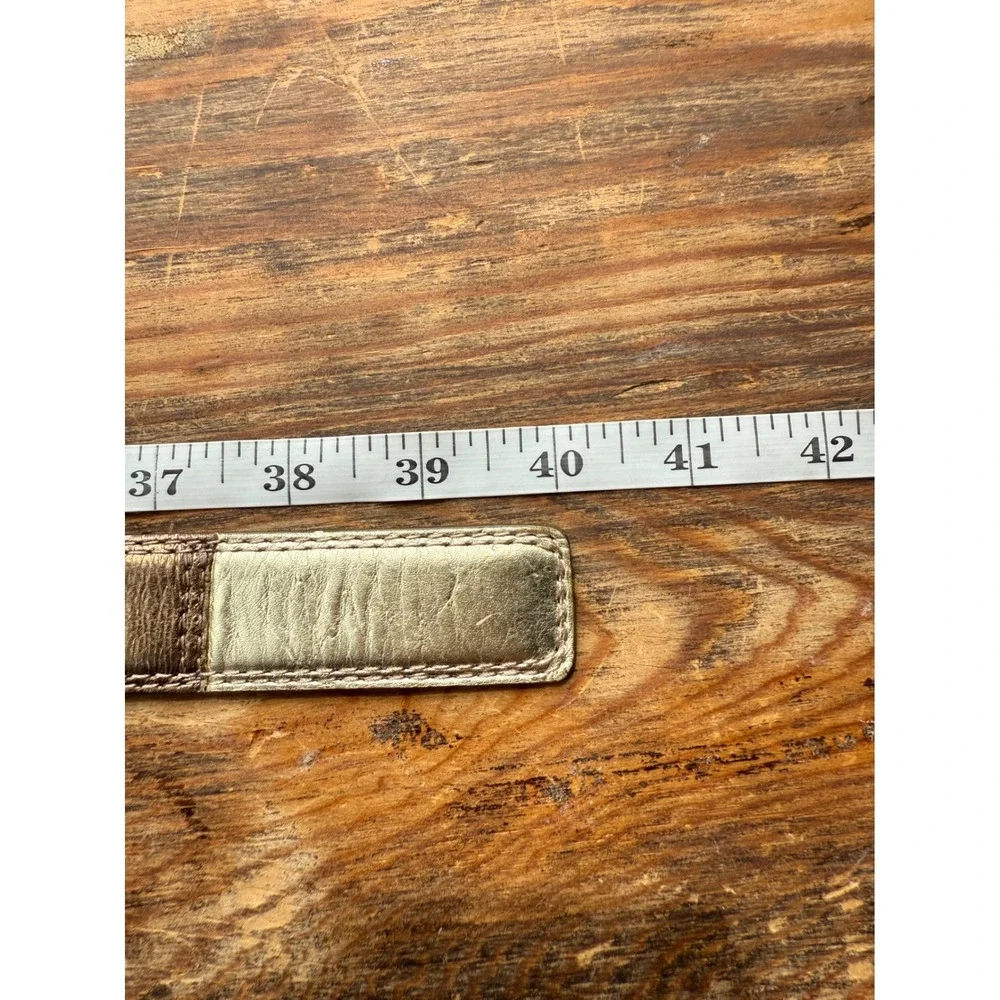 Vintage Y2K Fossil Genuine Leather Metallic Patchwork Belt  Bronze Gold Silver‎